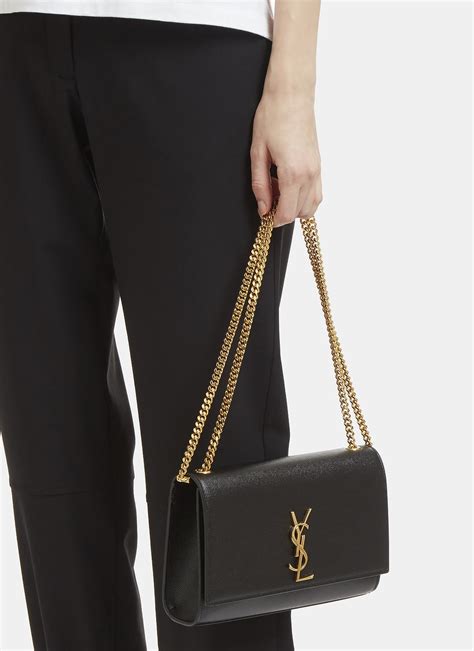 Saint Laurent Kate Medium YSL Wallet on Chain in Ribbed Leather